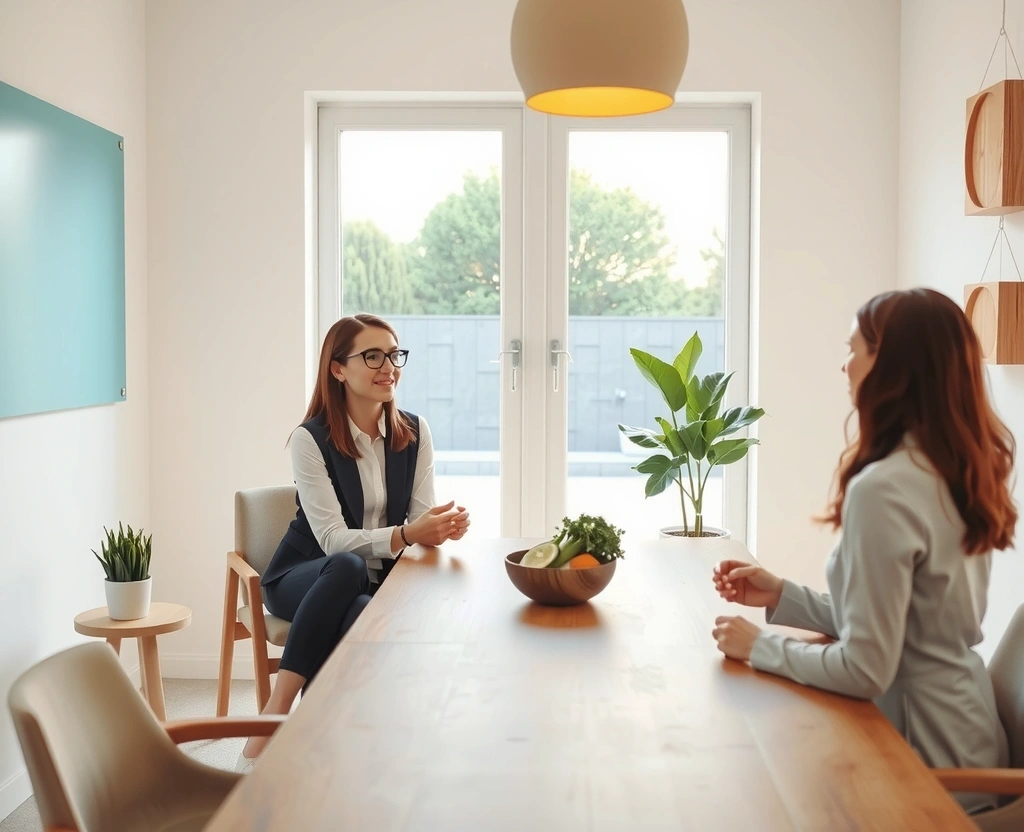 Beratungsgespräch in entspannter Atmosphäre mit Ernährungsberaterin